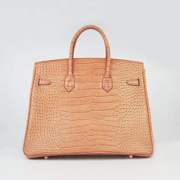 High Quality Fake Hermes Birkin 35CM Crocodile Veins Leather Bag Orange 6089